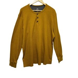 George Men Thermal Henley 3XL Mustard Waffle Knit Rugged Workwear Base Layer